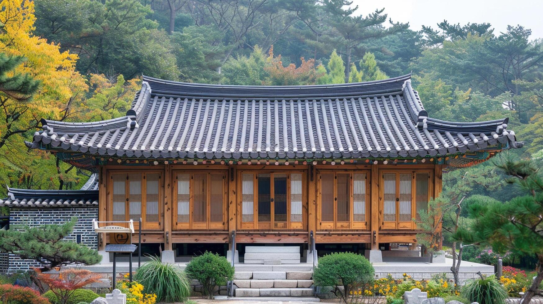 ai generiert traditionell Koreanisch die Architektur uralt Stil Süd Koreatop Reise Wahrzeichen im Seoul Korea foto