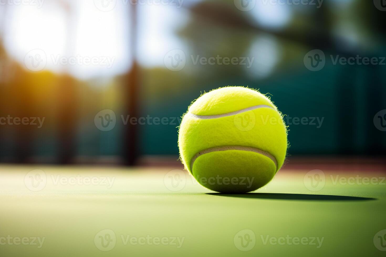 ai generiert Tennis Ball auf das Gericht, Nahansicht foto