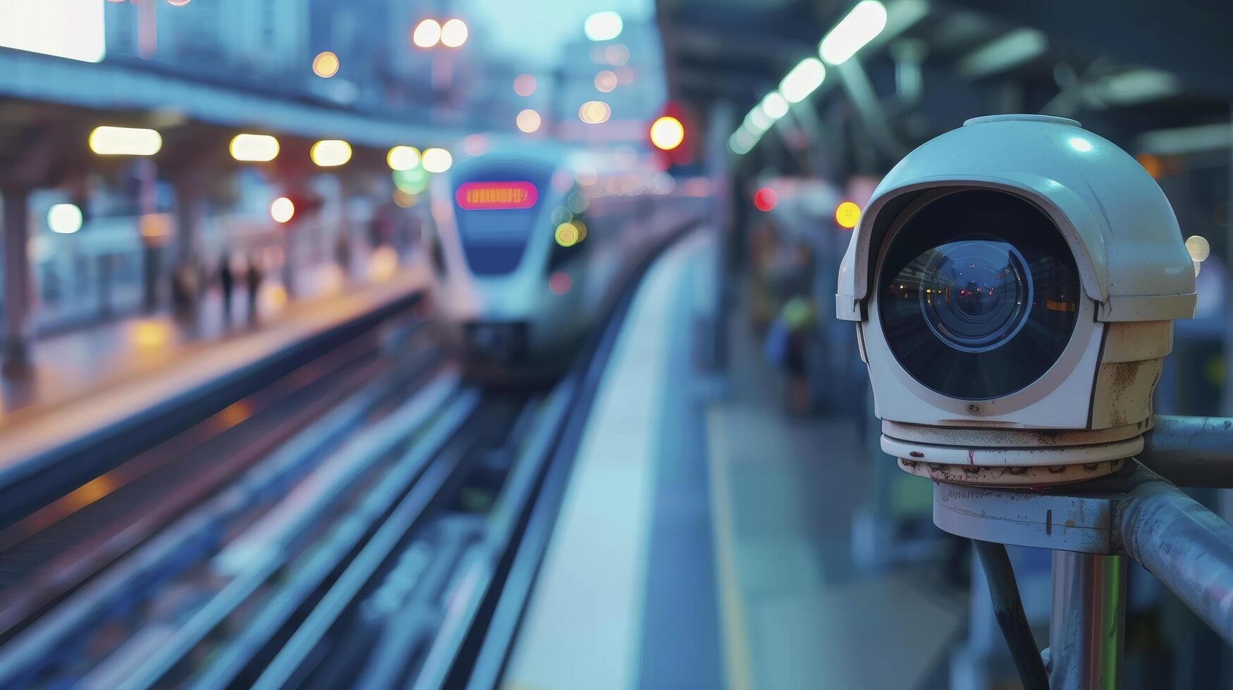 ai generiert ein hoch Geschwindigkeit Metro Schiene ist ausgestattet foto