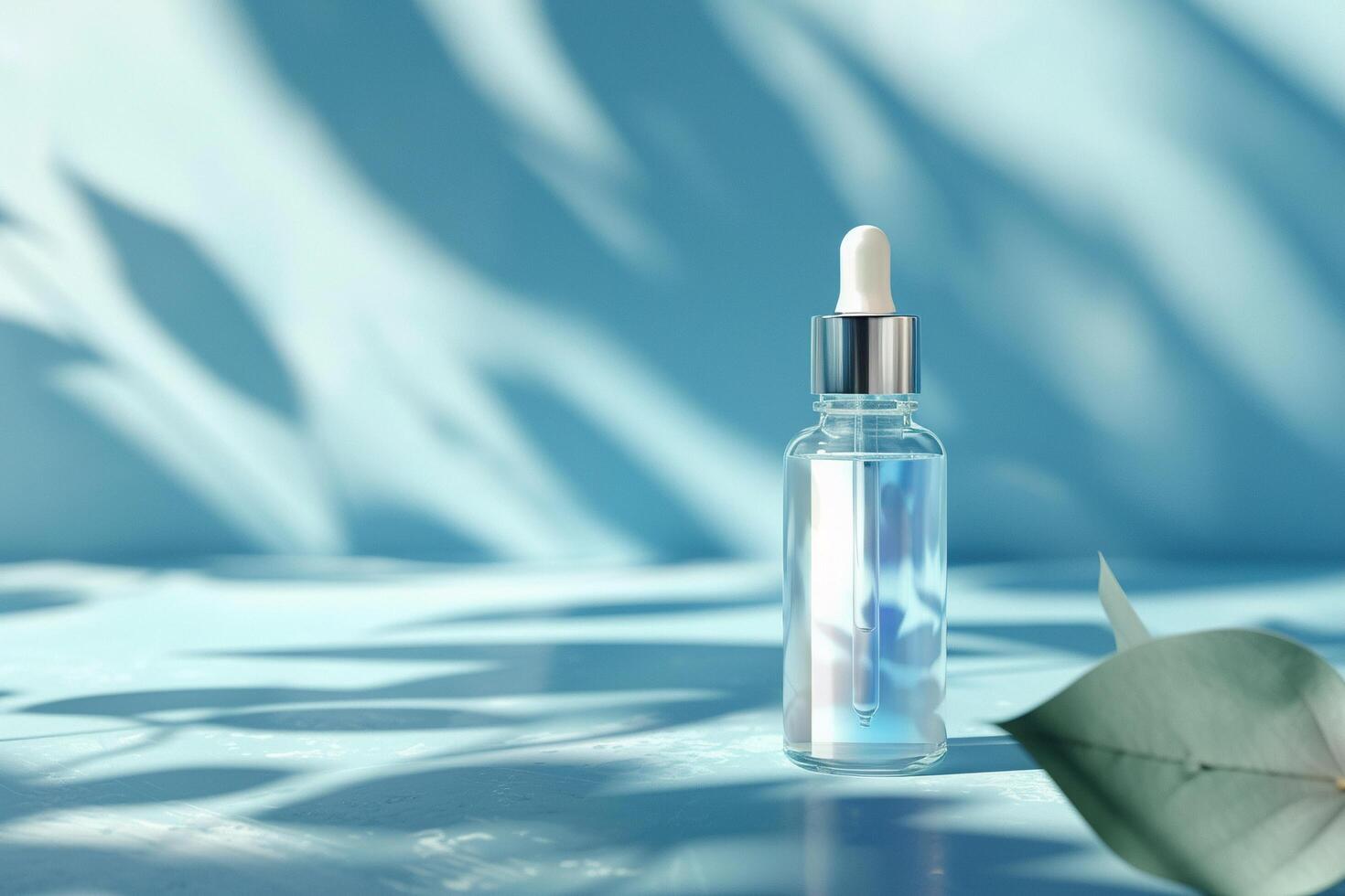 ai generiert elegant Blau Hautpflege Serum Flasche mit Tropfer mit ai generiert. foto