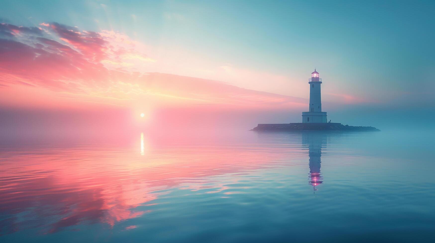 ai generiert Leuchtturm mit Blick auf Körper von Wasser foto