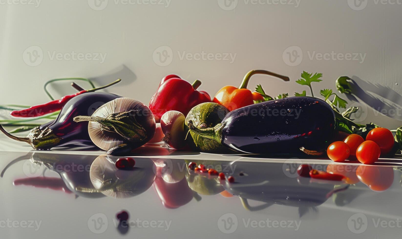 ai generiert Gemüse auf ein Weiß Hintergrund mit Betrachtung. gesund Lebensmittel. foto