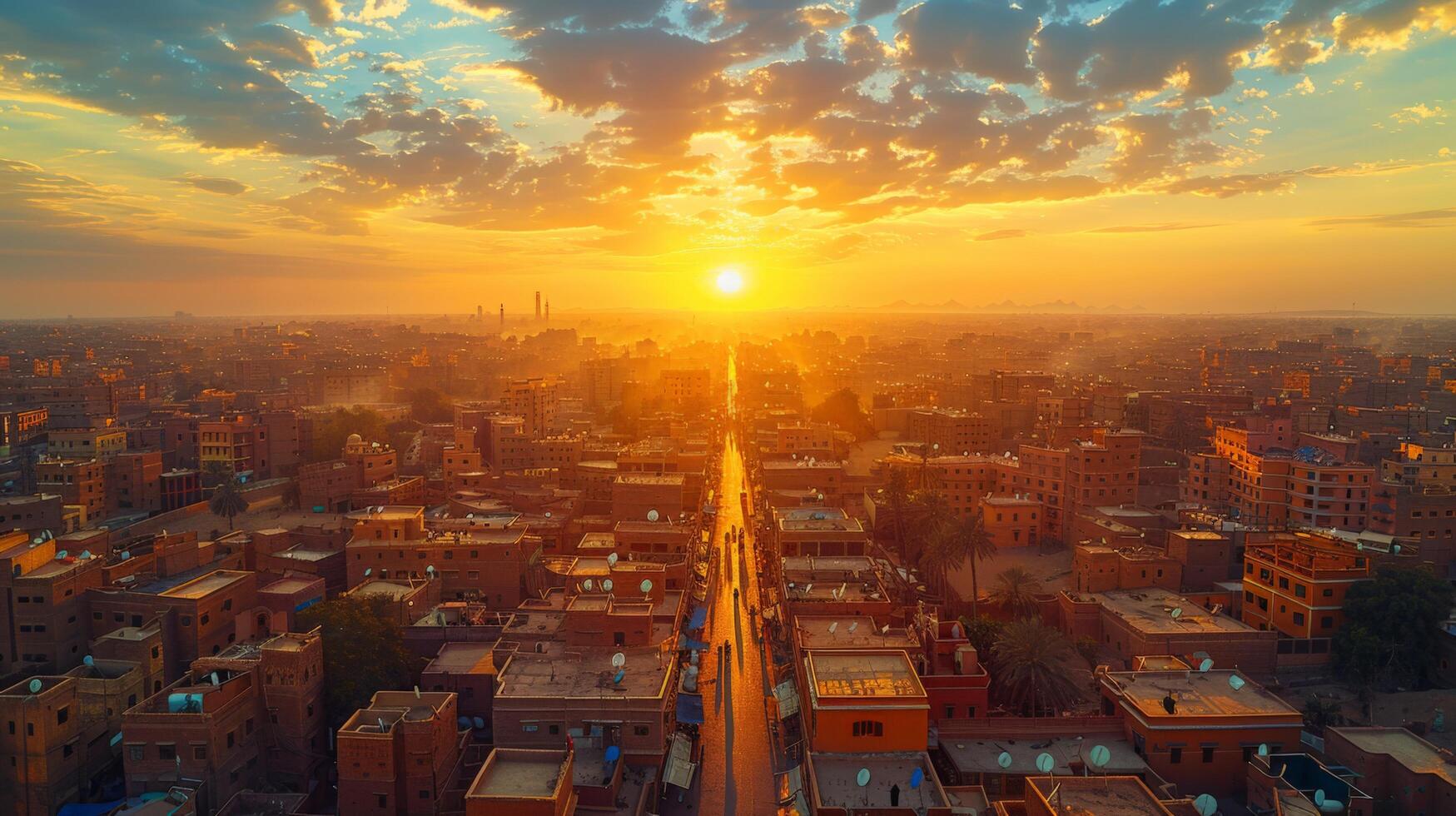 ai generiert Sonne Rahmen Über Wüste Stadt foto