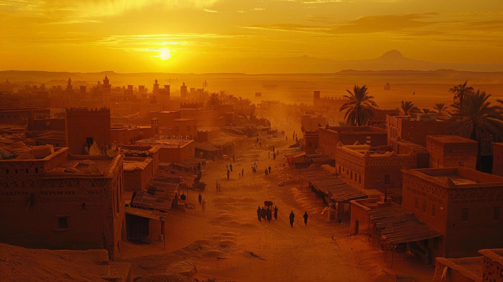 ai generiert Sonne Rahmen Über Wüste Stadt foto