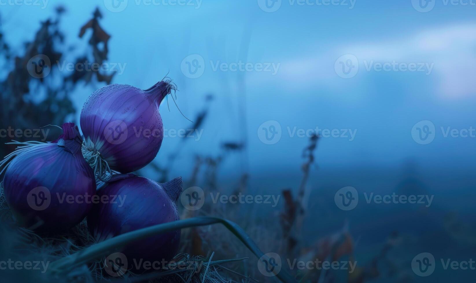 ai generiert Zwiebeln auf ein Feld im das Nebel. selektiv Fokus. foto