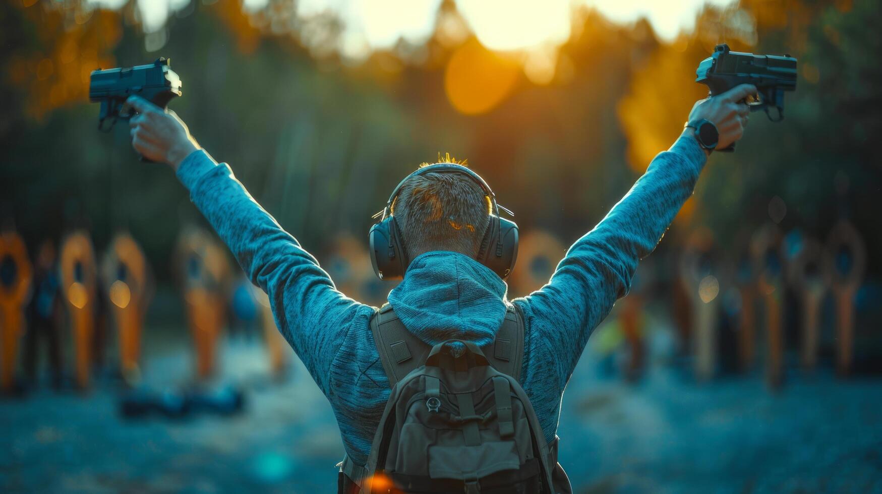 ai generiert Frau erziehen Hände im das Luft foto