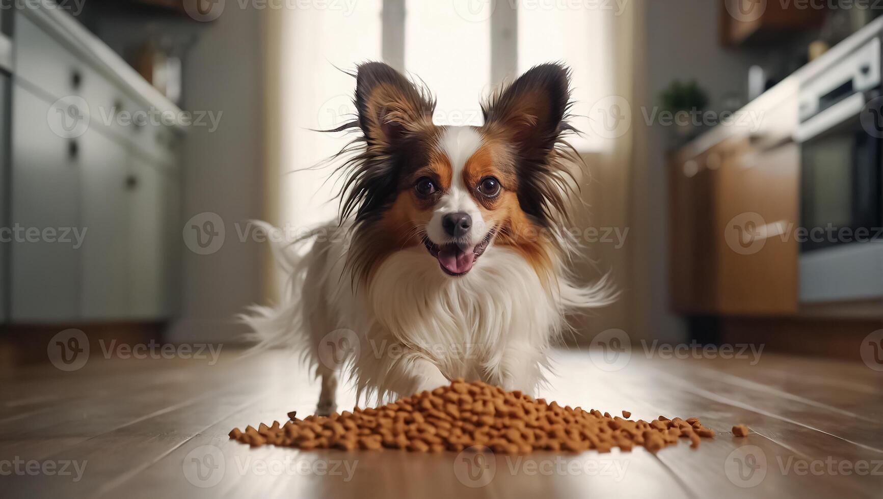ai generiert süß Hund mit trocken Essen foto