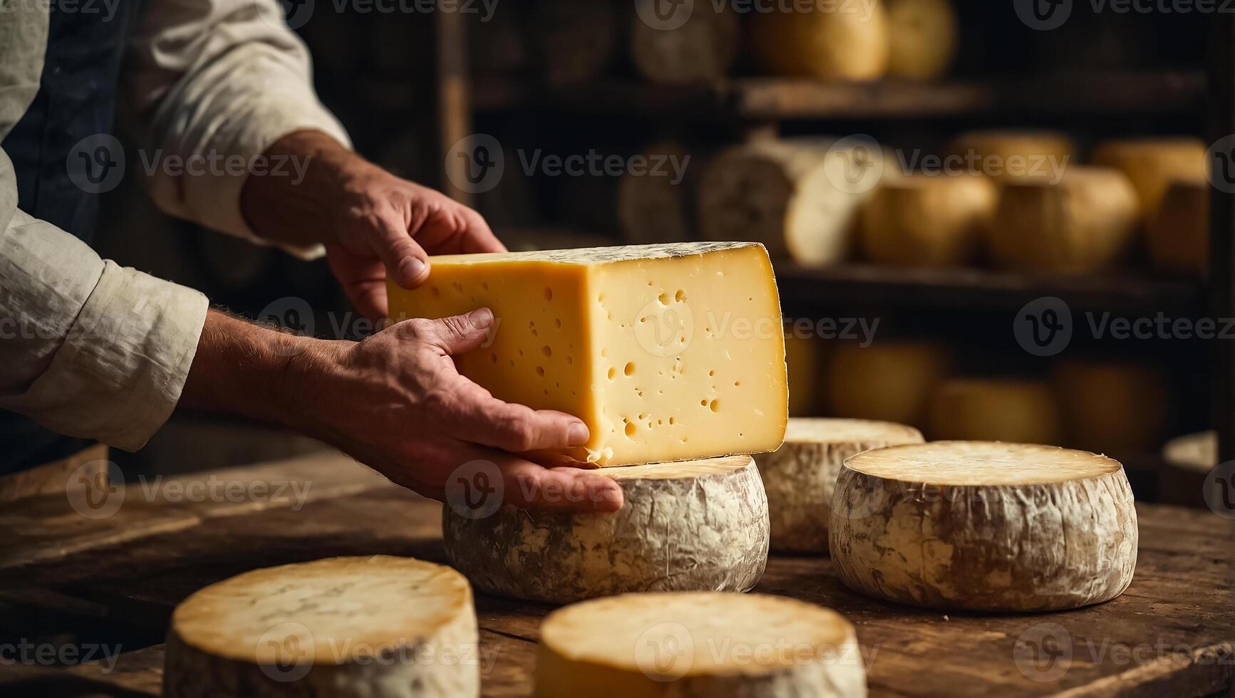 ai generiert des Mannes Hände mit Käse foto