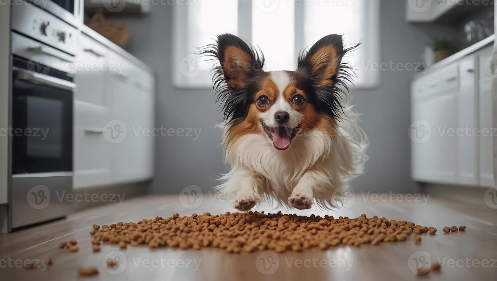 ai generiert süß Hund mit trocken Essen foto