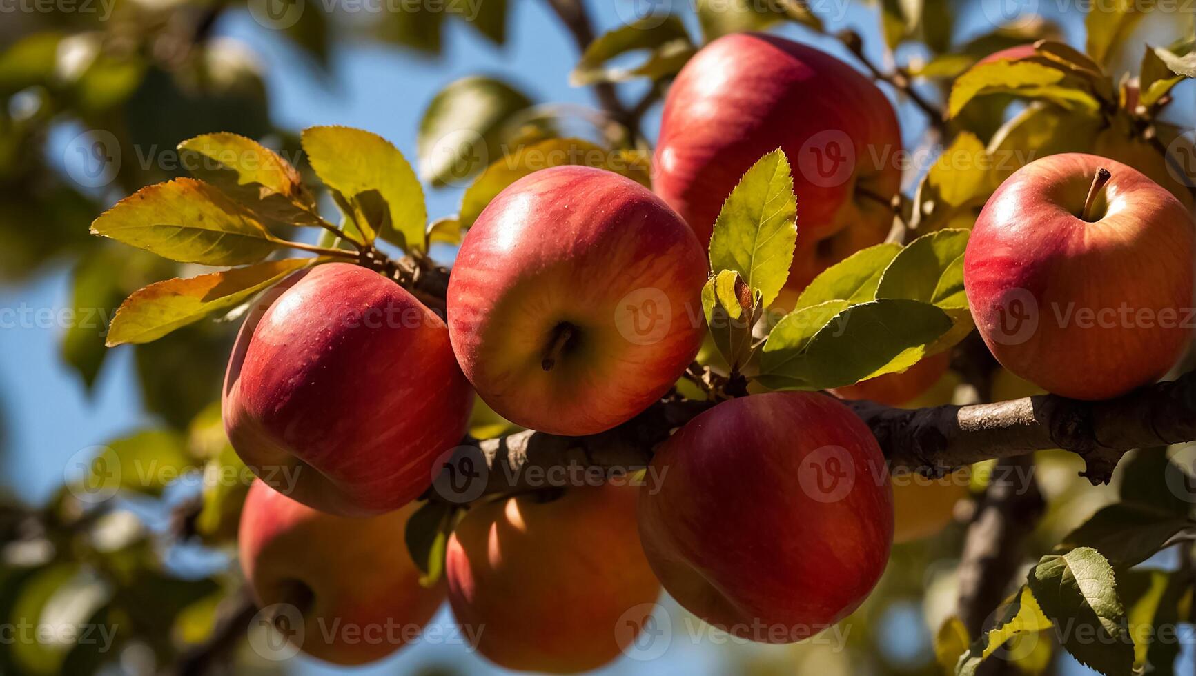 ai generiert reif rot Äpfel auf ein Ast im das Garten foto