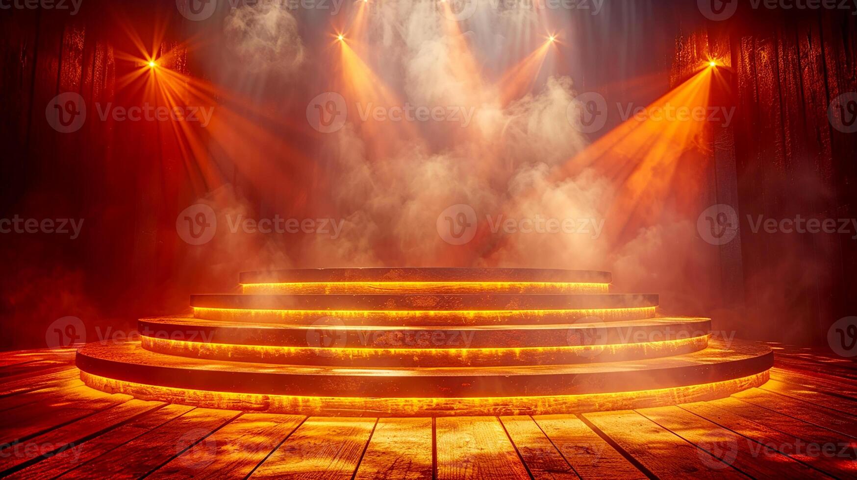 ai generiert Bühne mit Bühne Beleuchtung und Rauch foto