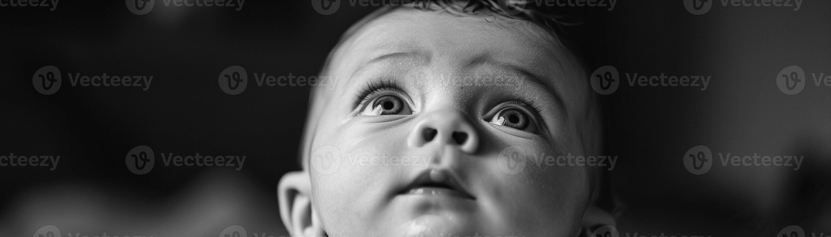 ai generiert Neugeborene Blick oben mit breit, warnen Augen, scheinbar nehmen im das Welt zum das zuerst Zeit, Hintergrund Bild, generativ ai foto