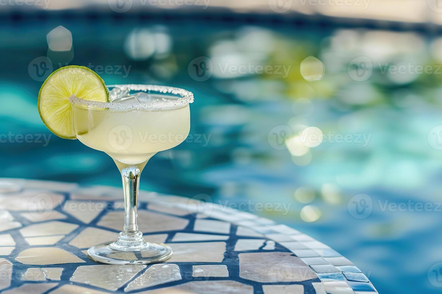 ai generiert klassisch Margarita Cocktail durch das am Pool, Kopieren Raum foto