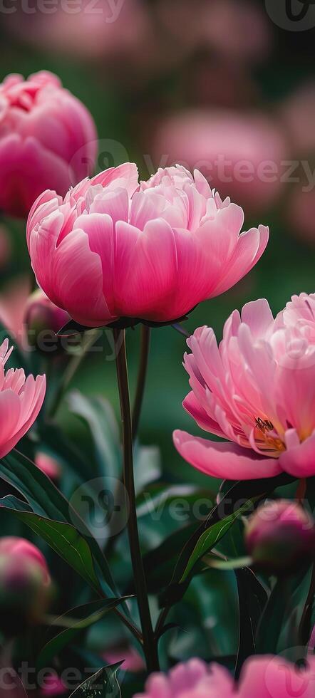 ai generiert Pfingstrosen auf weich, verträumt Hintergrund Kopieren Raum. Frühling oder Sommer- Banner foto