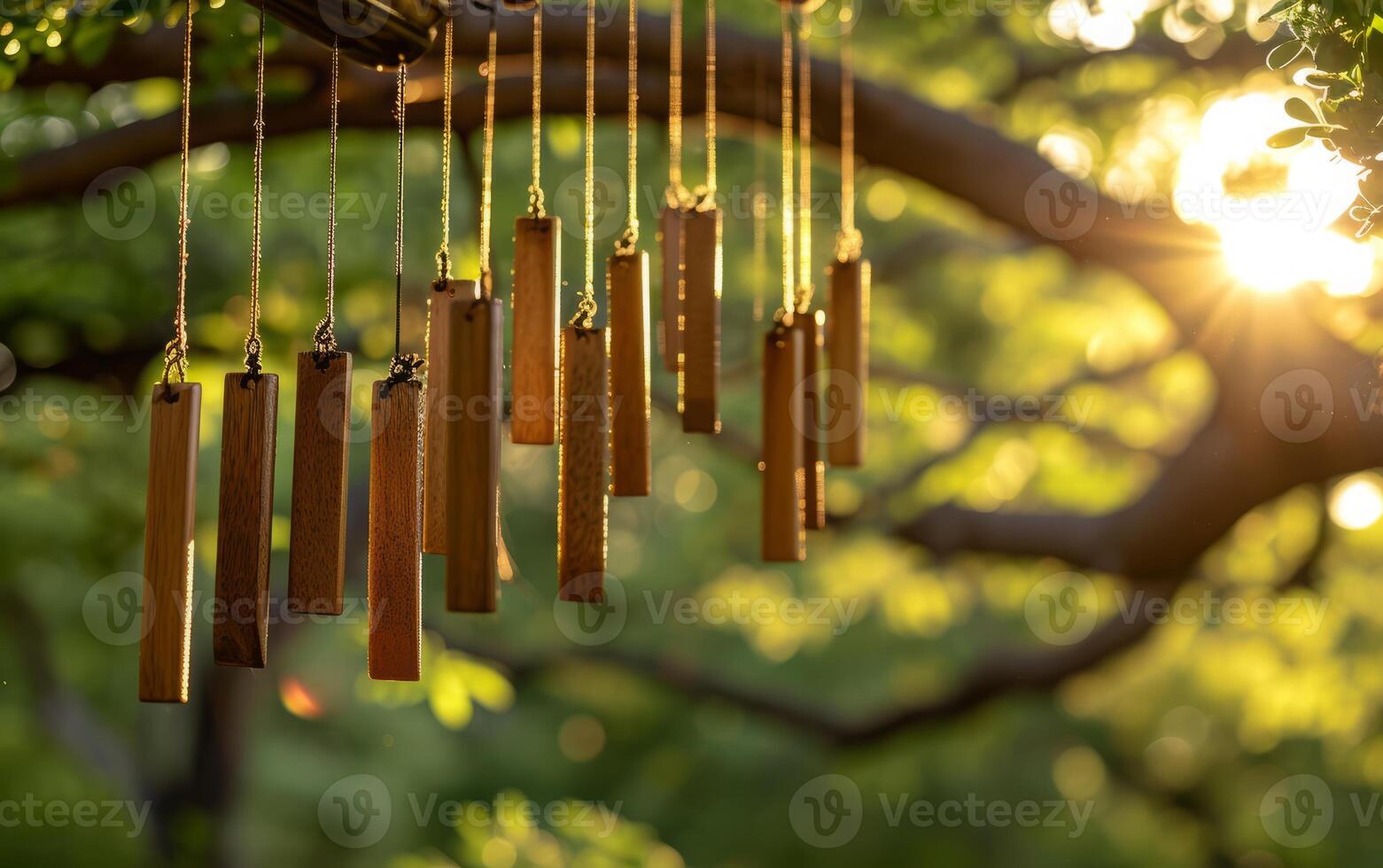 ai generiert golden Wind Glockenspiel beim Sonnenuntergang foto