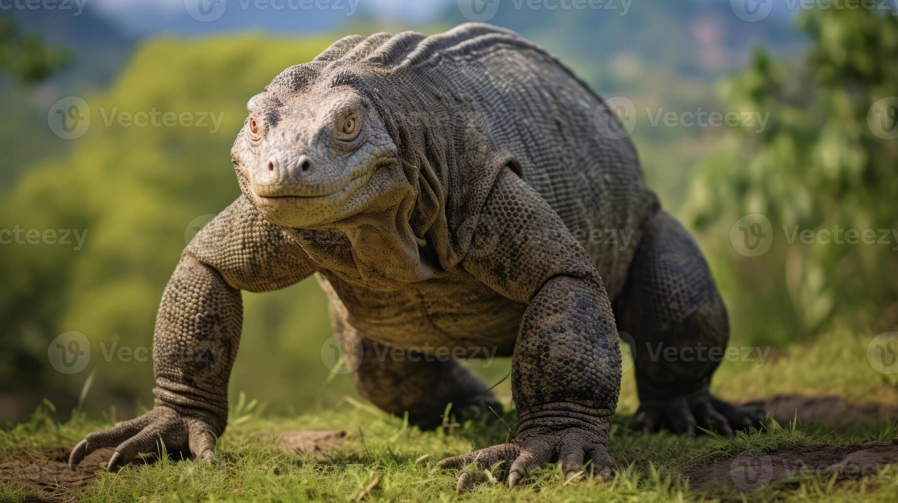 ai generiert komodo Drachen im natürlich Lebensraum foto