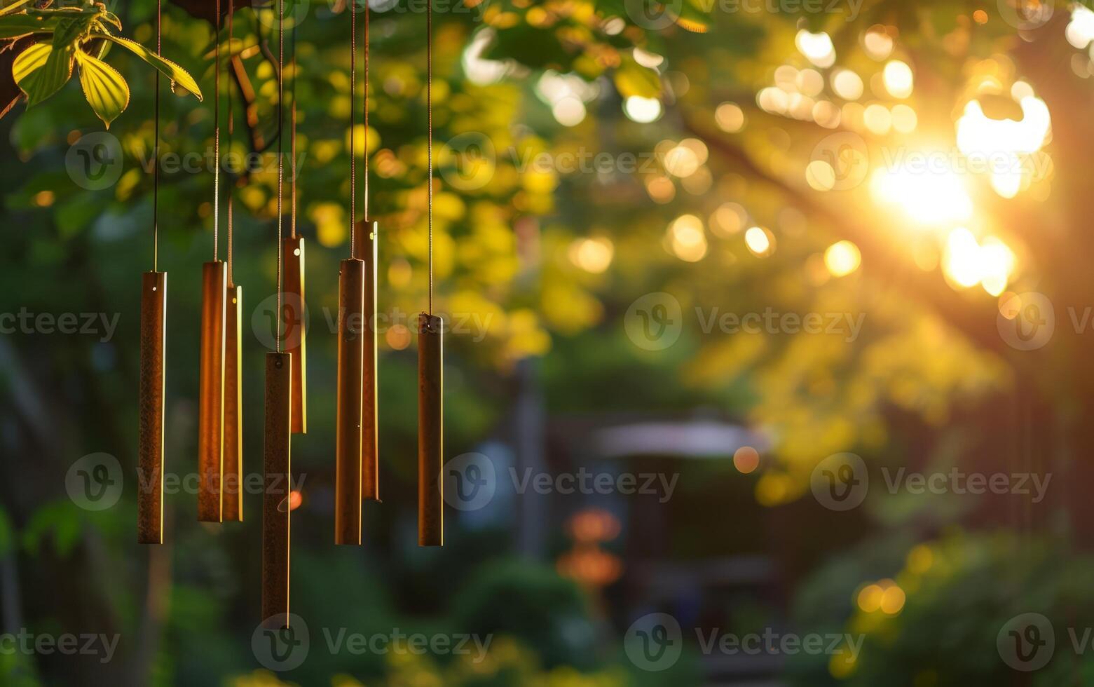 ai generiert golden Wind Glockenspiel beim Sonnenuntergang foto