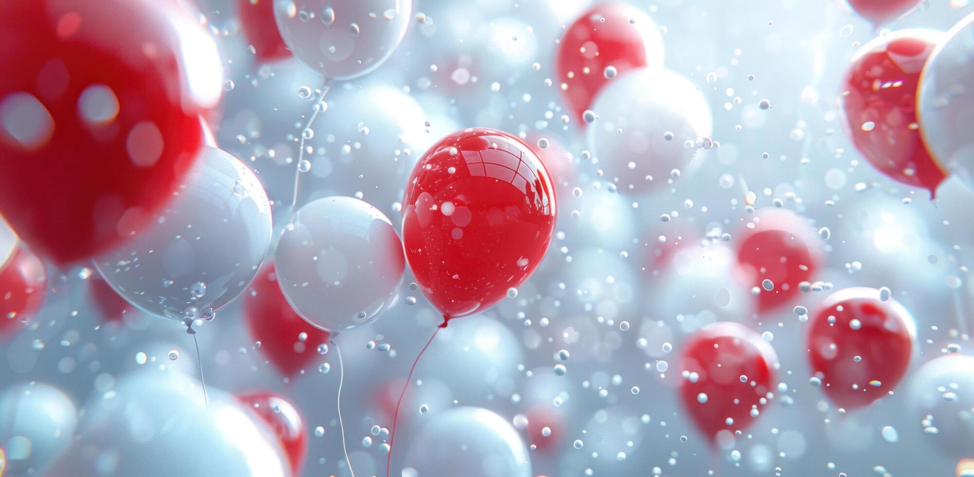 ai generiert ein Bündel von rot und Weiß Luftballons fallen um das Weiß Hintergrund foto