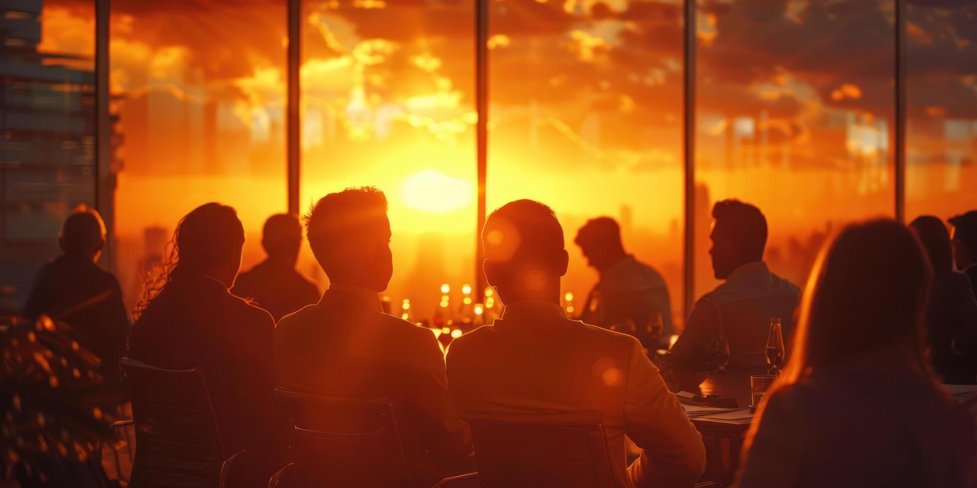 ai generiert Geschäft Treffen beim Sonnenuntergang foto