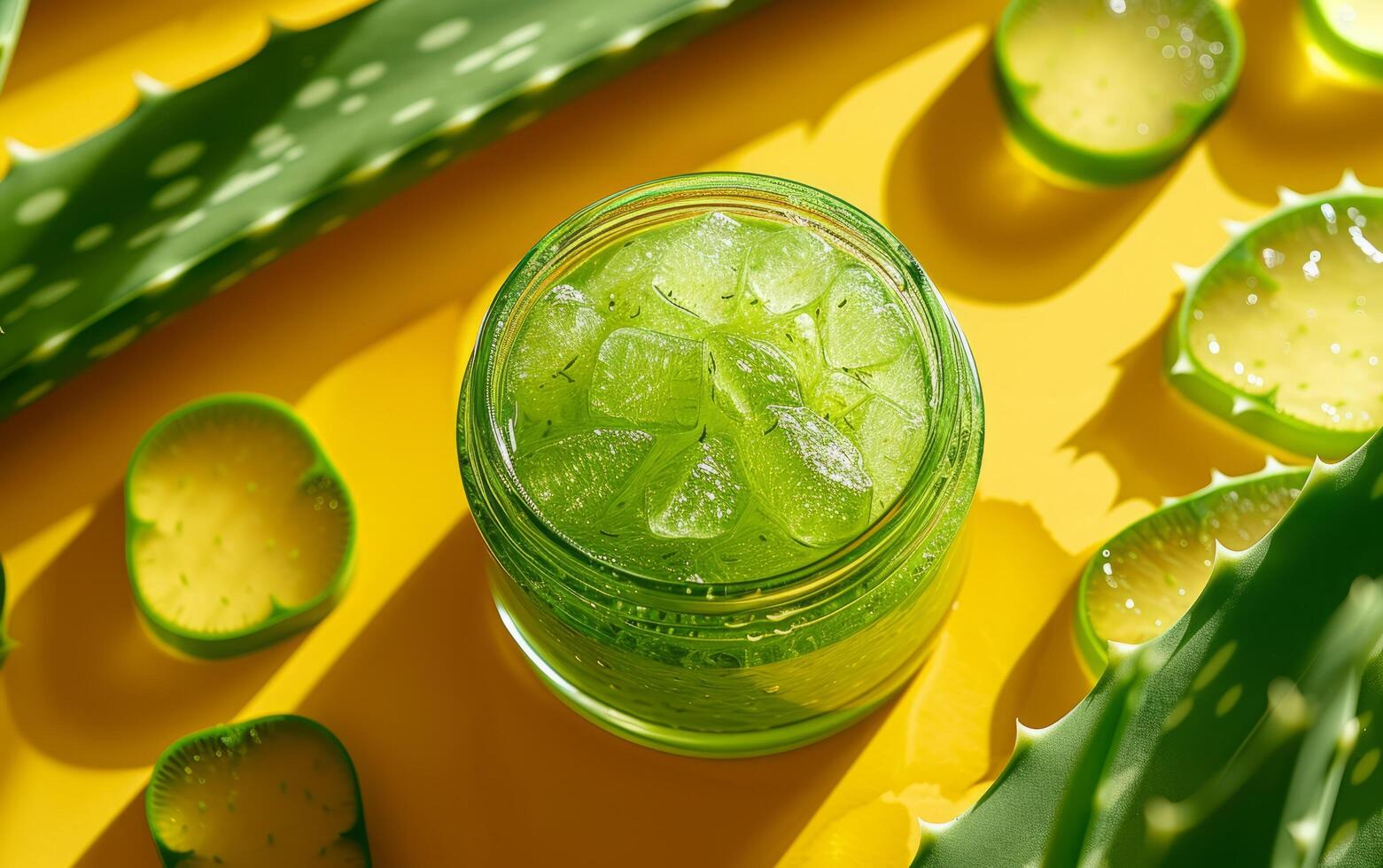 ai generiert ein animiert Foto Anzeigen frisch Aloe vera Gel im ein öffnen Krug