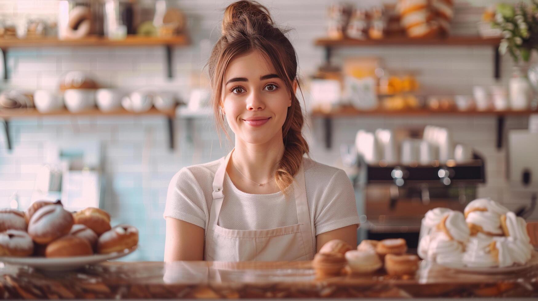 ai generiert ein weiblich Bäcker und Unternehmer foto