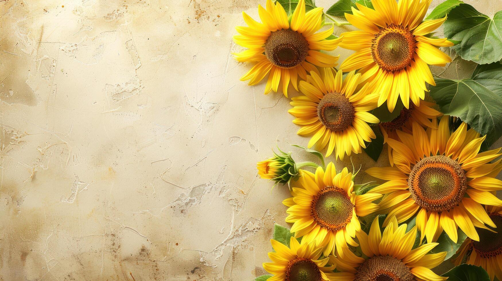 ai generiert ein minimalistisch Hintergrund mit ein Rand von Sonnenblumen foto