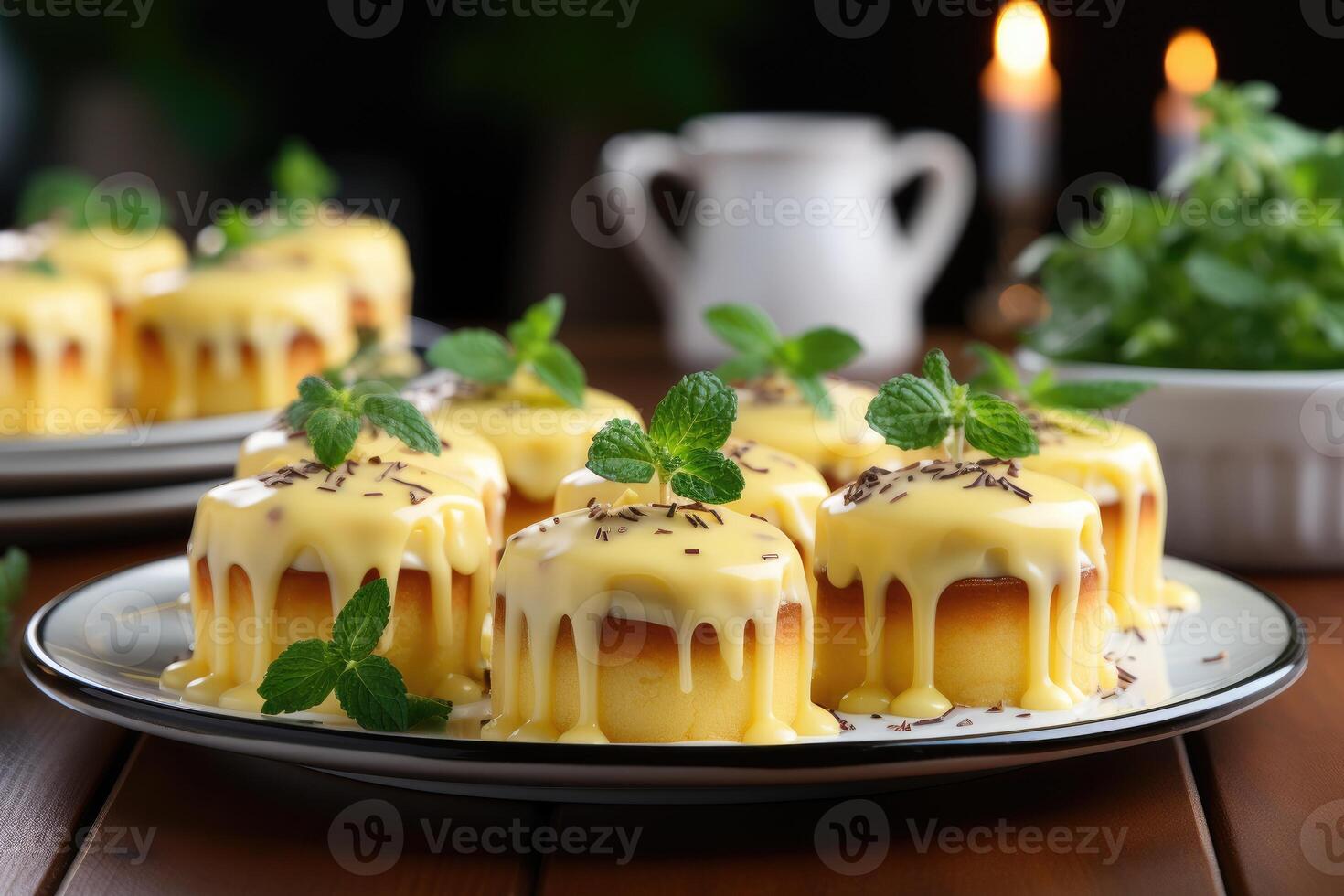 ai generiert ein Torte auf ein Teller mit auf oben Küche Tabelle Fachmann Werbung Essen Fotografie foto