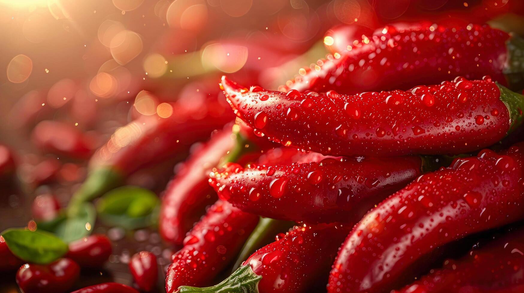 ai generiert rot heiß Chili Pfeffer mit Tropfen von Wasser auf ein dunkel hölzern Hintergrund foto