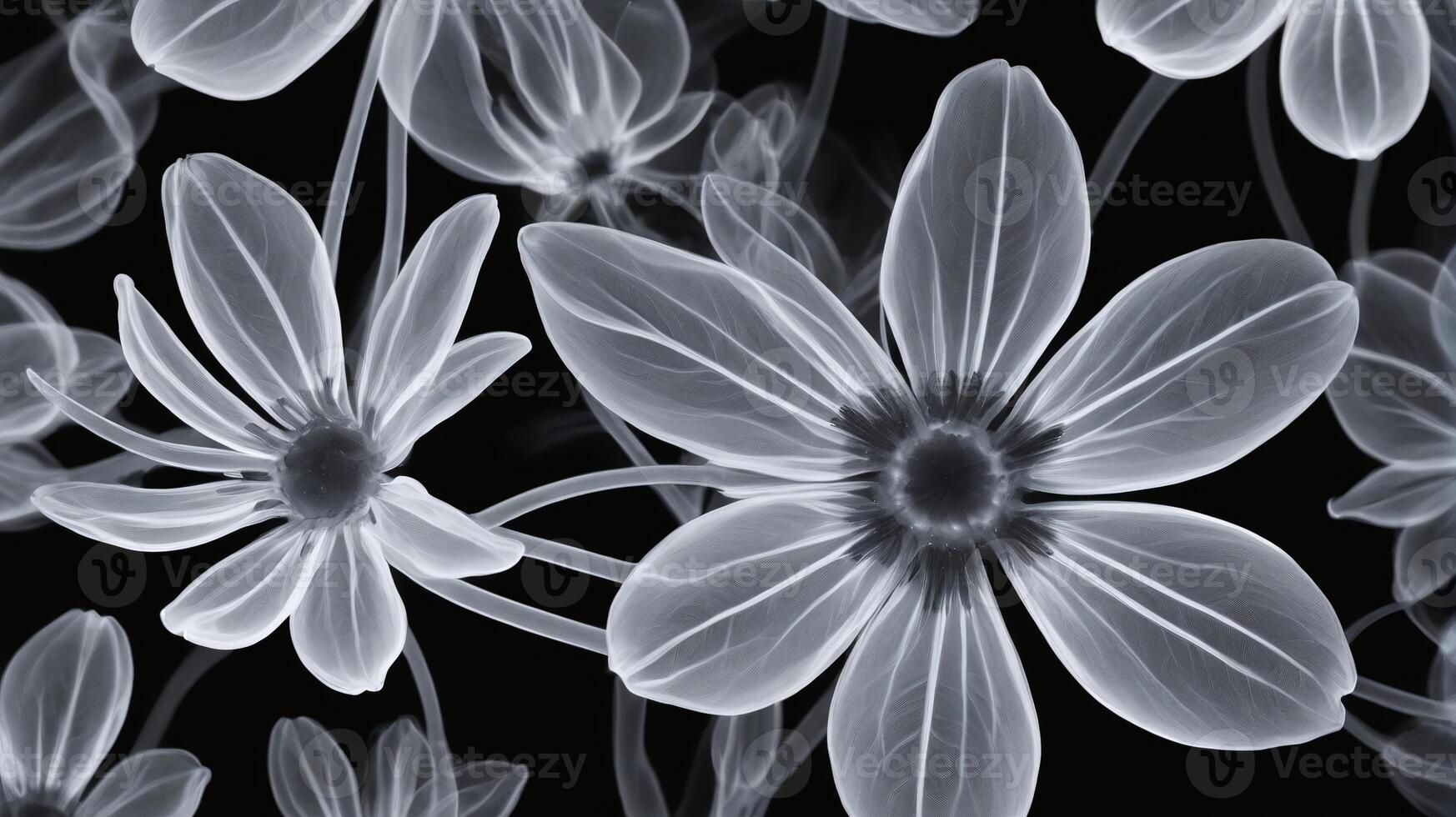 ai generiert ein Bündel von Weiß Blumen auf ein schwarz Hintergrund Röntgen Fotografie. ai generiert foto