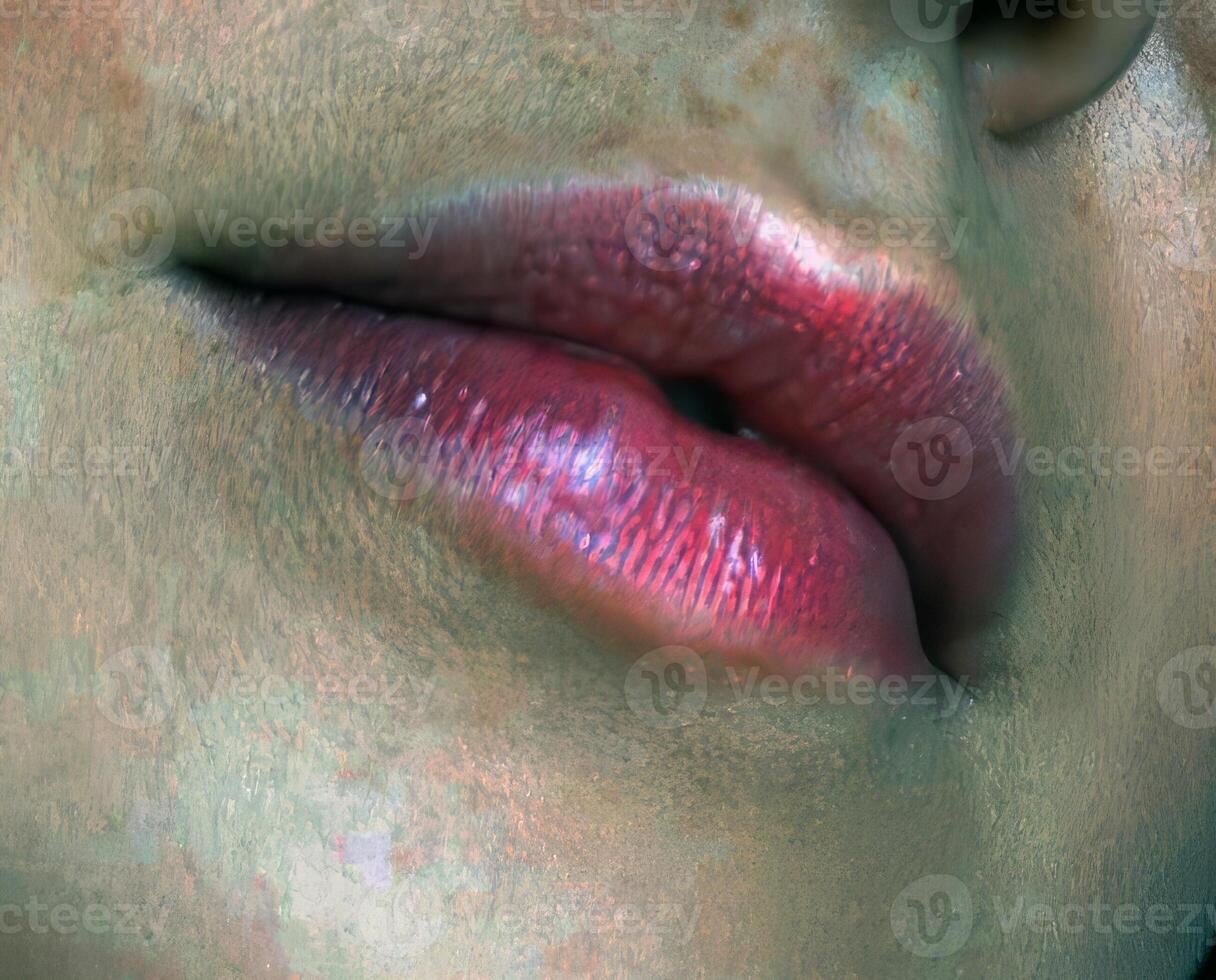 sexy Lippen schließen Aussicht Foto, weiblich Lippen mit Lippenstift Nahansicht Hintergrund, Gesicht Detail Porträt foto