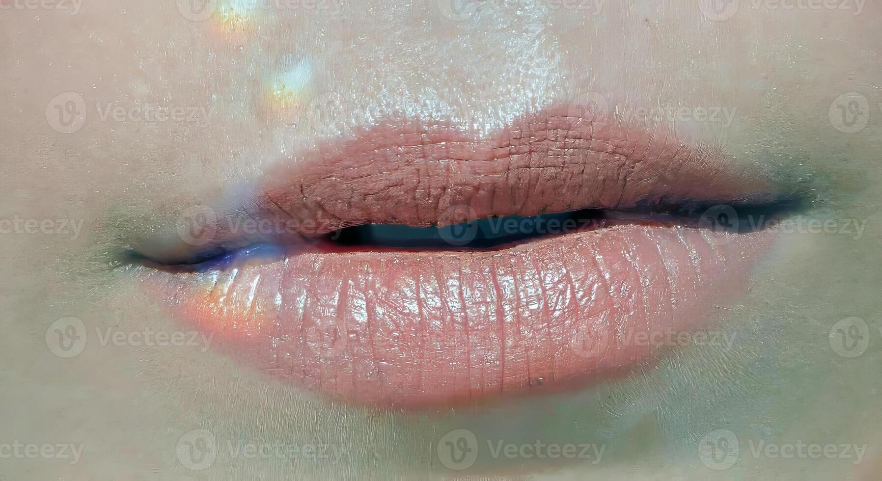 sexy Lippen schließen Aussicht Foto, weiblich Lippen mit Lippenstift Nahansicht Hintergrund, Gesicht Detail Porträt foto