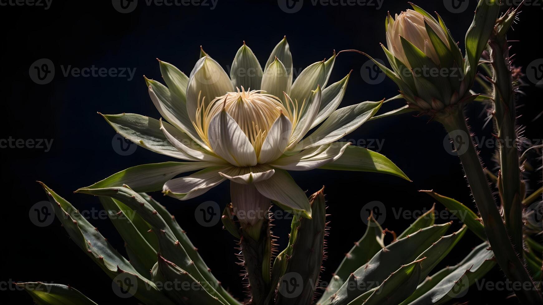 ai generiert das Reinheit von Natur gefangen im diese atemberaubend Bild von ein Weiß Blume einstellen gegen ein glatt schwarz Hintergrund. foto