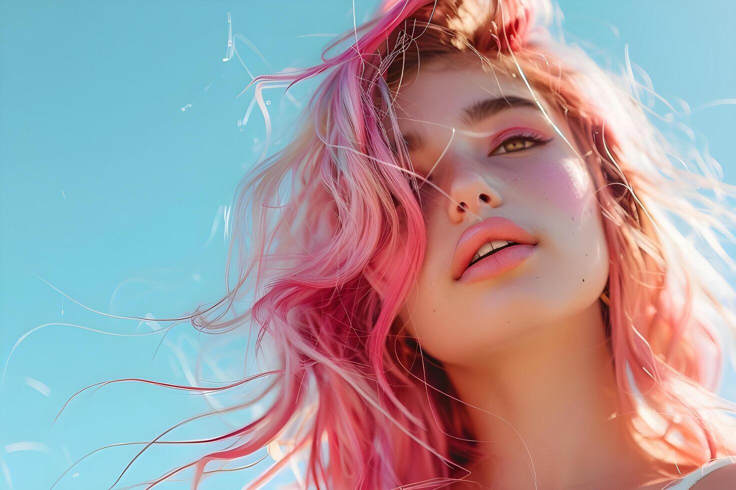 ai generiert Erröten blühen Umarmen das Rosa Haar Trend mit Eleganz foto