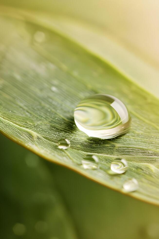 ai generiert erfrischend Natur Wasser Tröpfchen auf Blatt foto