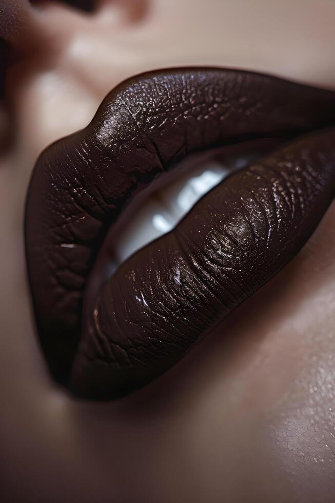 ai generiert Satin- Genuss Luxus Schokolade braun Lippenstift glam foto