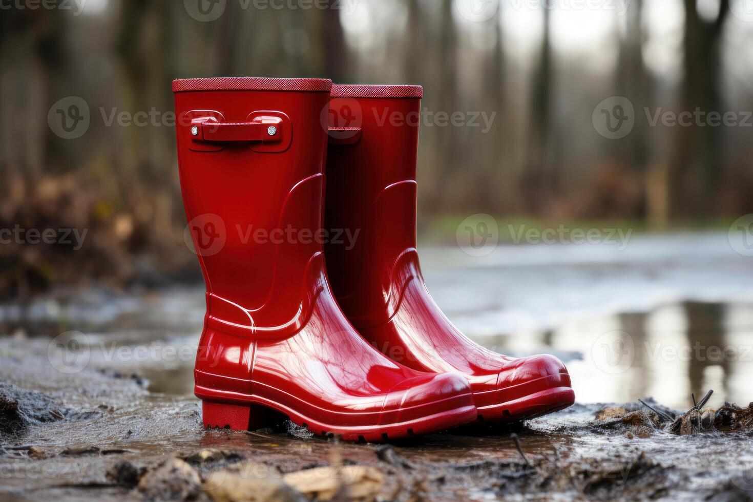 ai generiert komfortabel Paar rot Gummi Stiefel. generieren ai foto