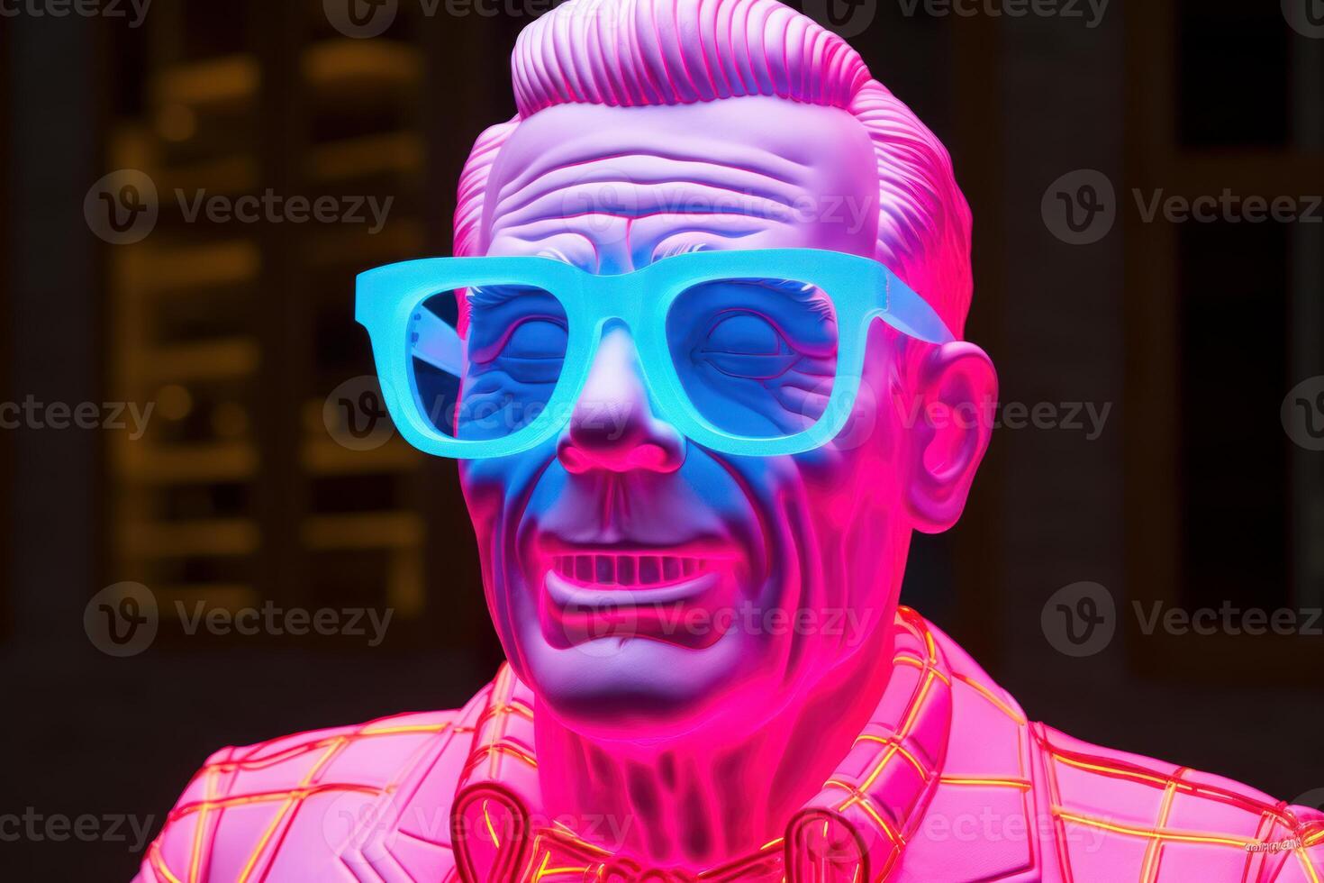 ai generiert abgenutzt Antiquität männlich Statue mit Neon- Brille. generieren ai foto