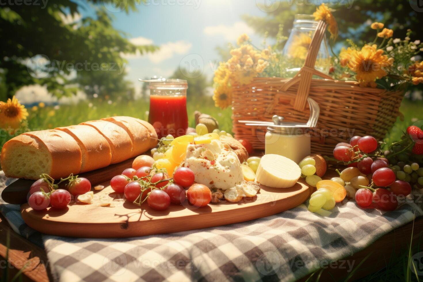 ai generiert bukolisch Picknick Frühling Wiese. generieren ai foto