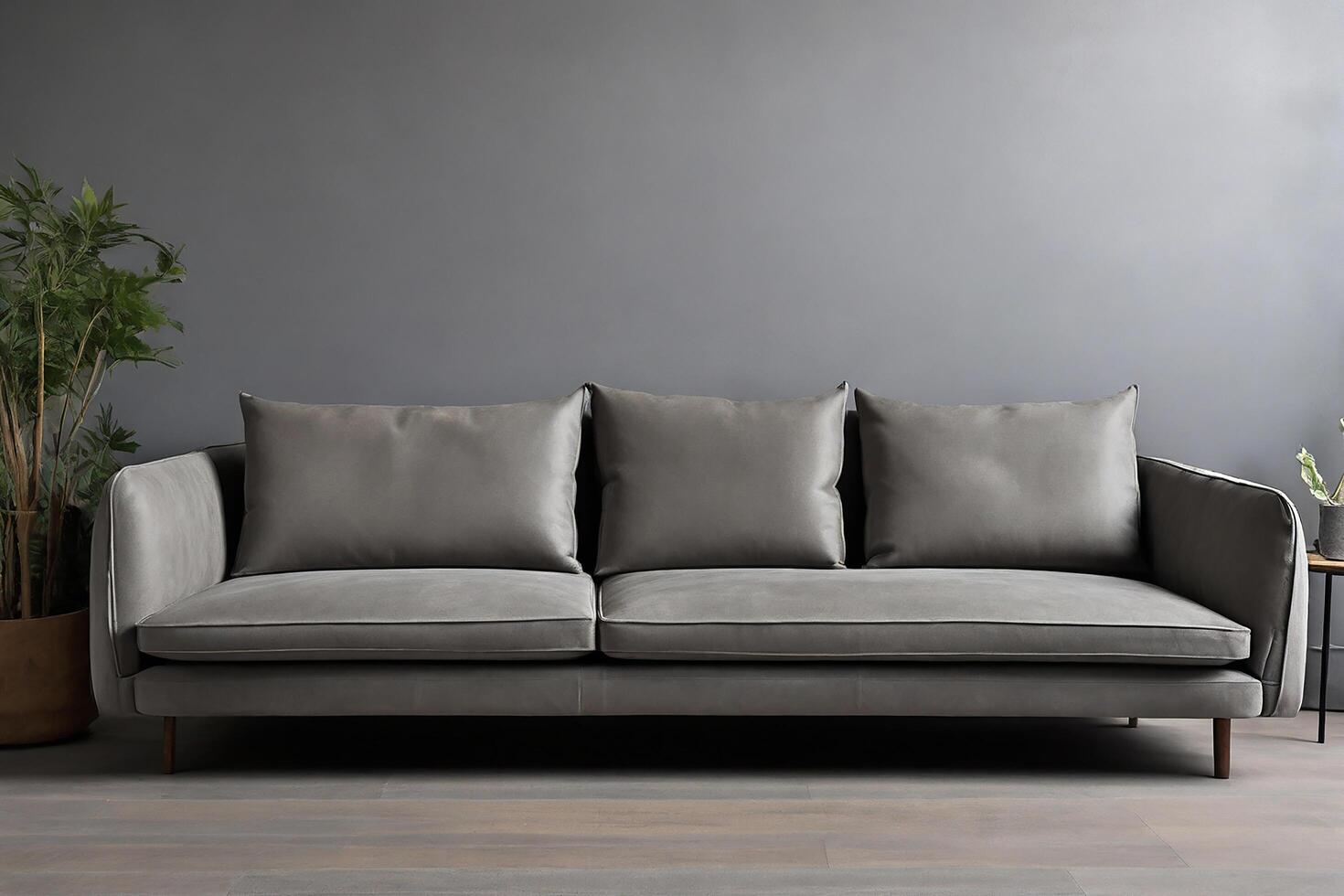 ai generiert Sofa auf grau Fußboden Zement Mauer foto