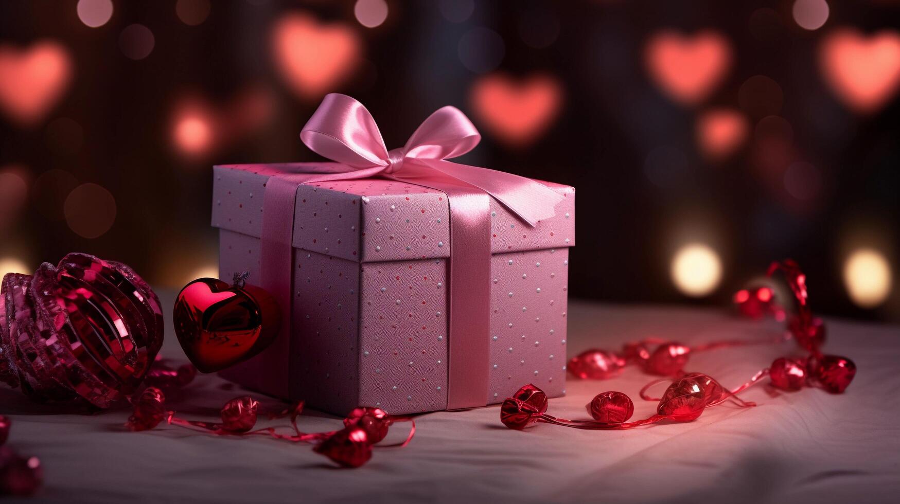 ai generiert realistisch Valentinstag geben Box mit Liebe Dekoration foto