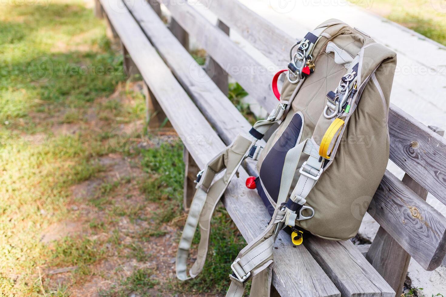 Sport Fallschirme, verpackt Vor Springen, Fallschirm Ausrüstung. foto