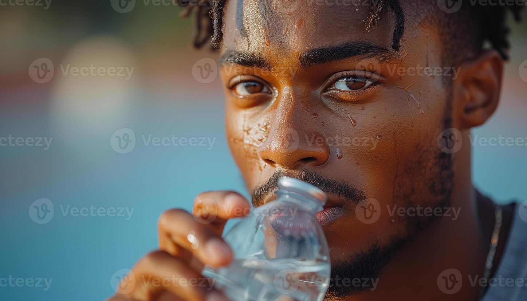 ai generiert Latino Sprinter Trinken isotonisch Wasser nach Übung foto