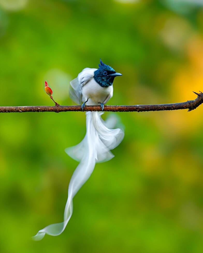 ein Vogel mit ein lange Schwanz Sitzung auf ein Ast foto