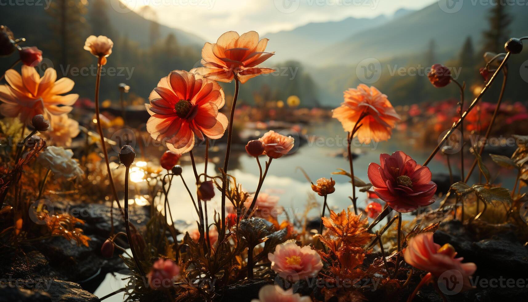 ai generiert beschwingt Wildblumen blühen im ein still Wiese, Umarmen Sommer- Schönheit generiert durch ai foto