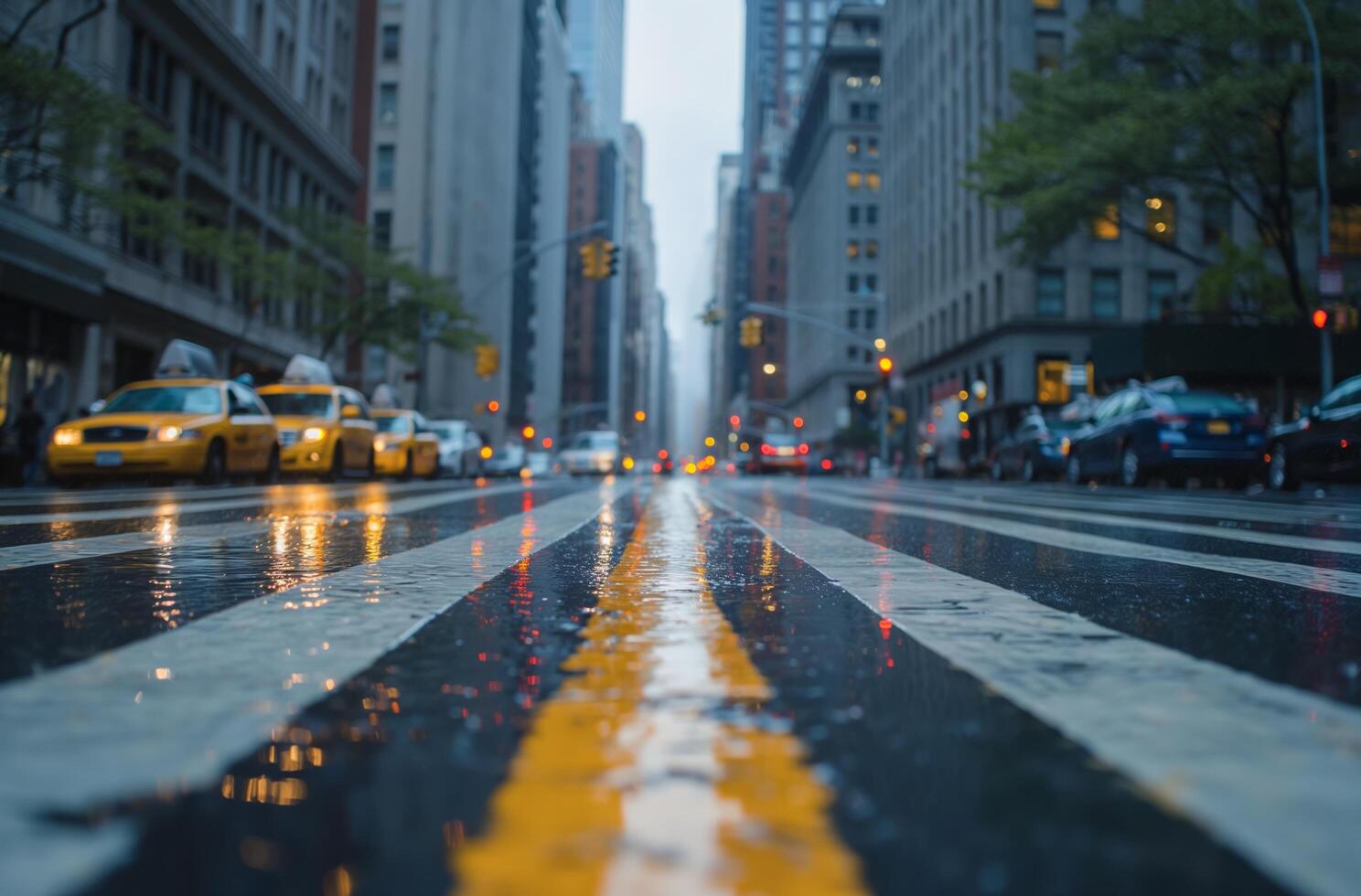 ai generiert regnerisch Stadt Straße foto
