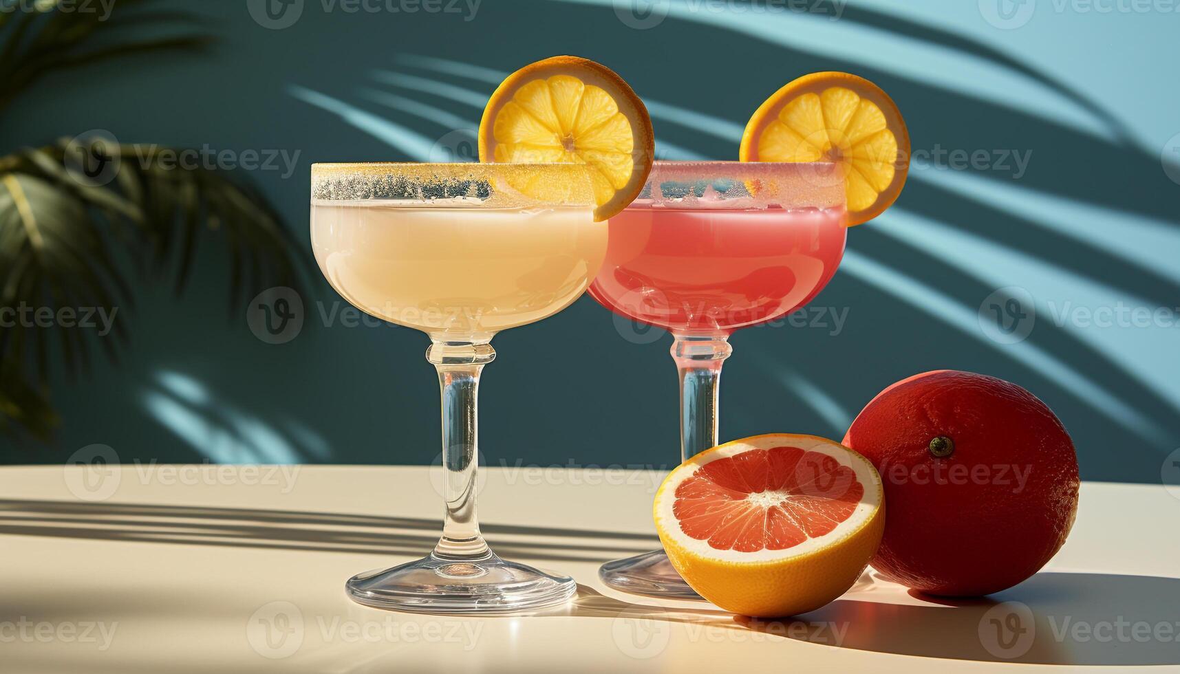 ai generiert erfrischend Sommer- Cocktail mit Zitrusfrüchte Früchte und Eis auf Tabelle generiert durch ai foto