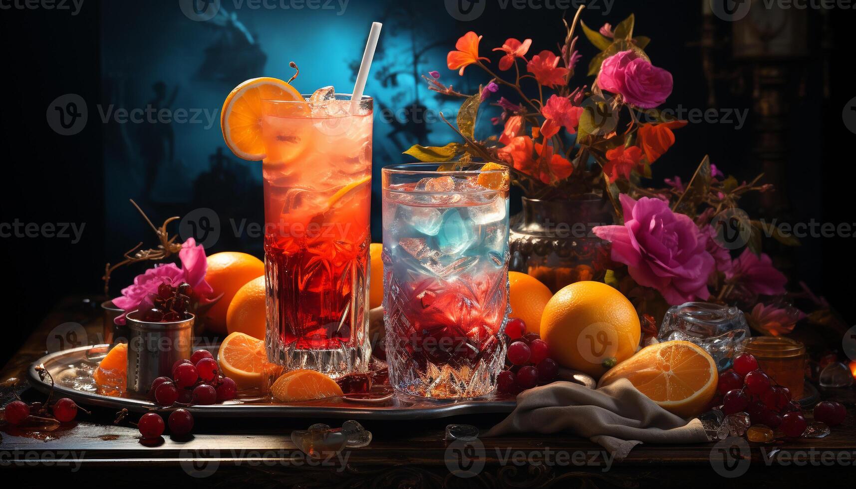 ai generiert frisch Obst Cocktail auf hölzern Tisch, ein erfrischend Sommer- trinken generiert durch ai foto