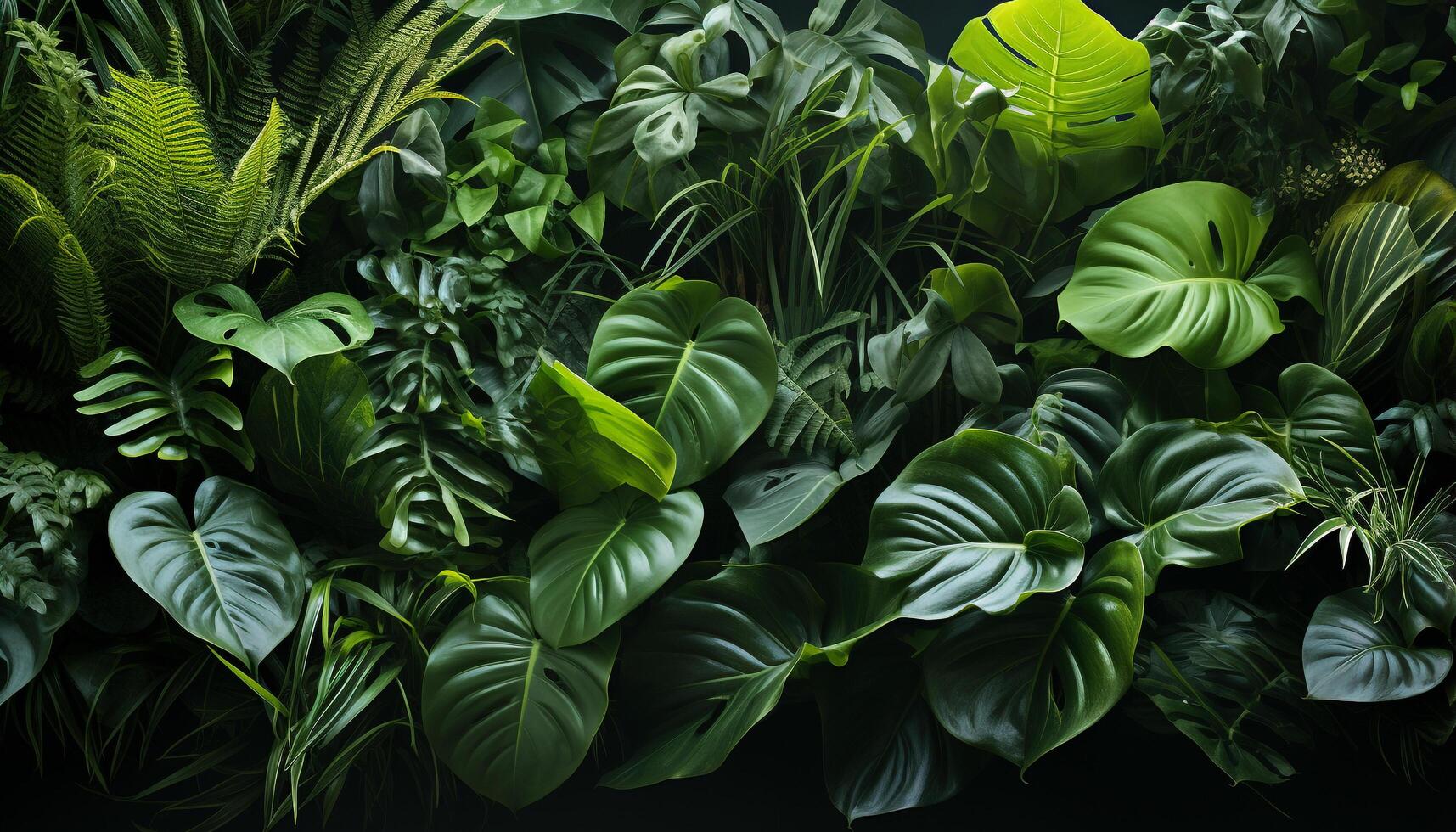 ai generiert frisch Grün Blätter im ein tropisch Regenwald, ein schön Sicht generiert durch ai foto