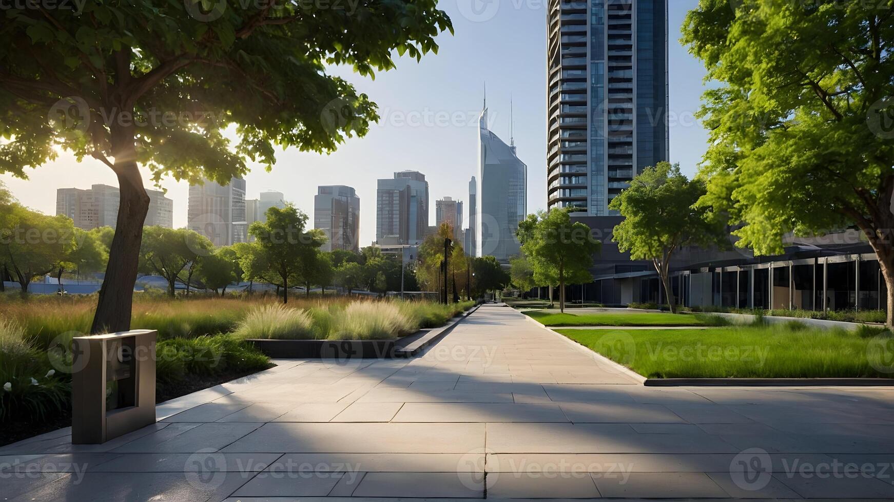 ai generiert städtisch Oase still Park inmitten geschäftig Stadtbild foto