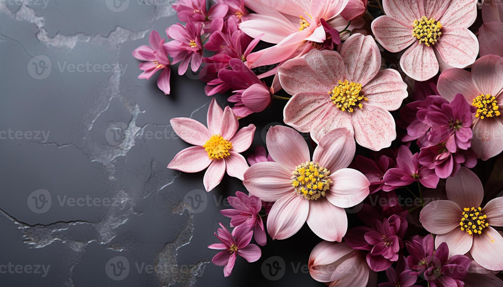 ai generiert Frische von Frühling Rosa, lila, und Gelb Blumen blühen generiert durch ai foto